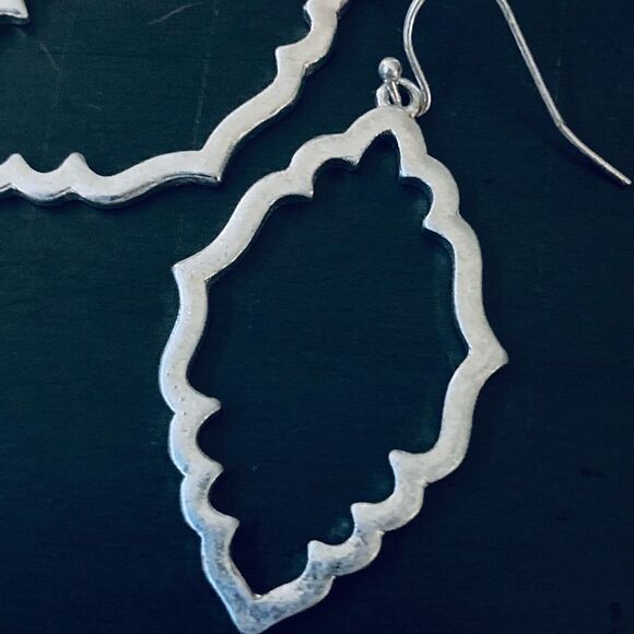 Silver Geometric Drop Earrings - Picture 3 of 3